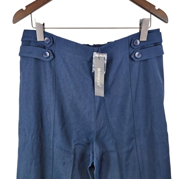 Allegra K Womens Navy Blue Wide-Leg Button-Detail Trousers Plus Size 1X - Picture 4 of 10